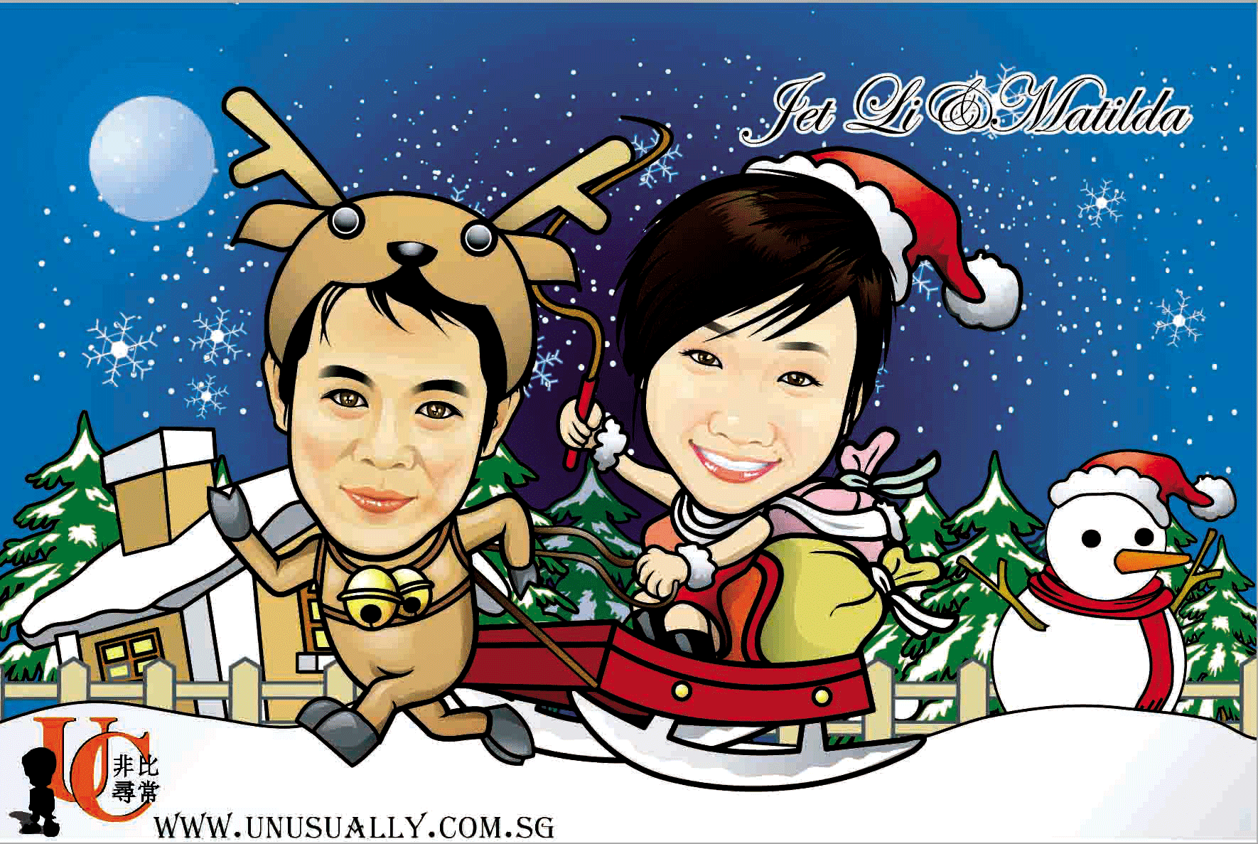 Digital Caricature Drawing - White Christmas Couple Theme